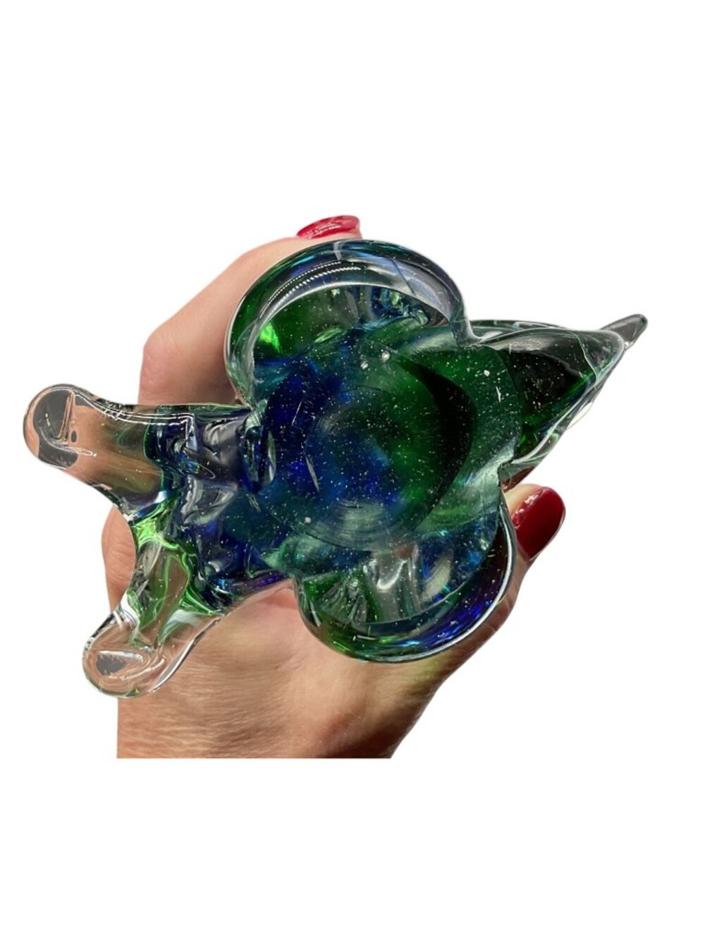 Hand-Blown Art Glass Cat w/ Sommerso Style Blue & Green Clear Bottom Heavy Glass - Picture 5 of 5
